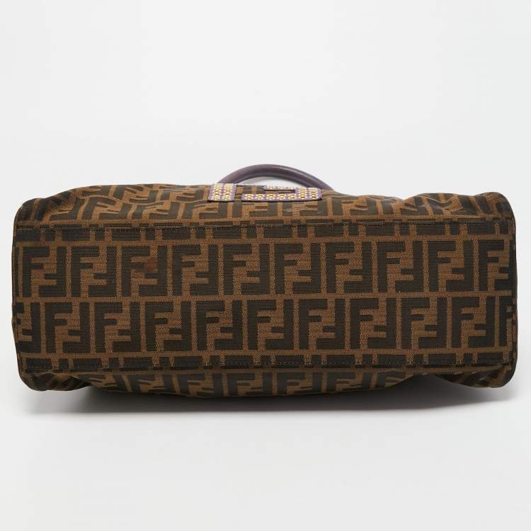 Pre Owned Fendi Tobacco/Purple Zucca Canvas and Suede Medium Chef De Jour Bag