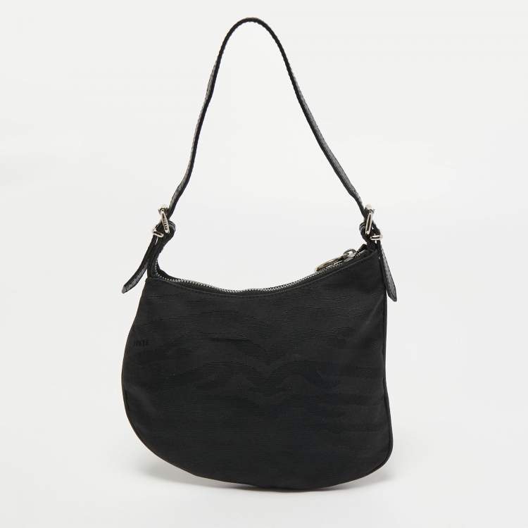 Pre Owned Fendi Black Canvas and Leather Oyster Hobo