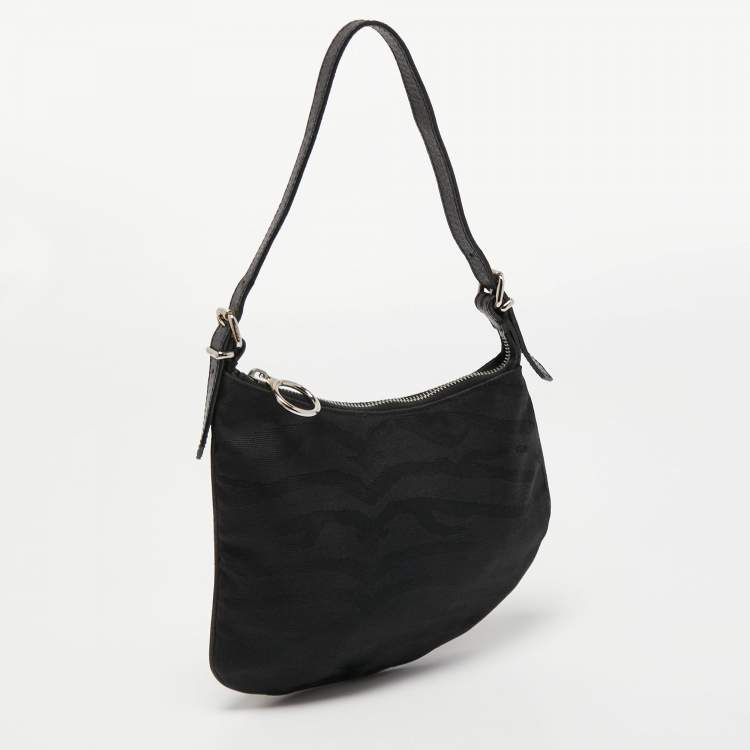Pre Owned Fendi Black Canvas and Leather Oyster Hobo