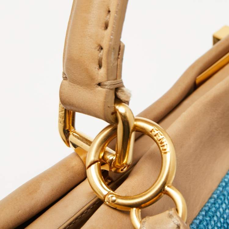 Pre Owned Fendi Multicolor Floral Embroidered Canvas and Leather Large Peekaboo Top Handle Bag