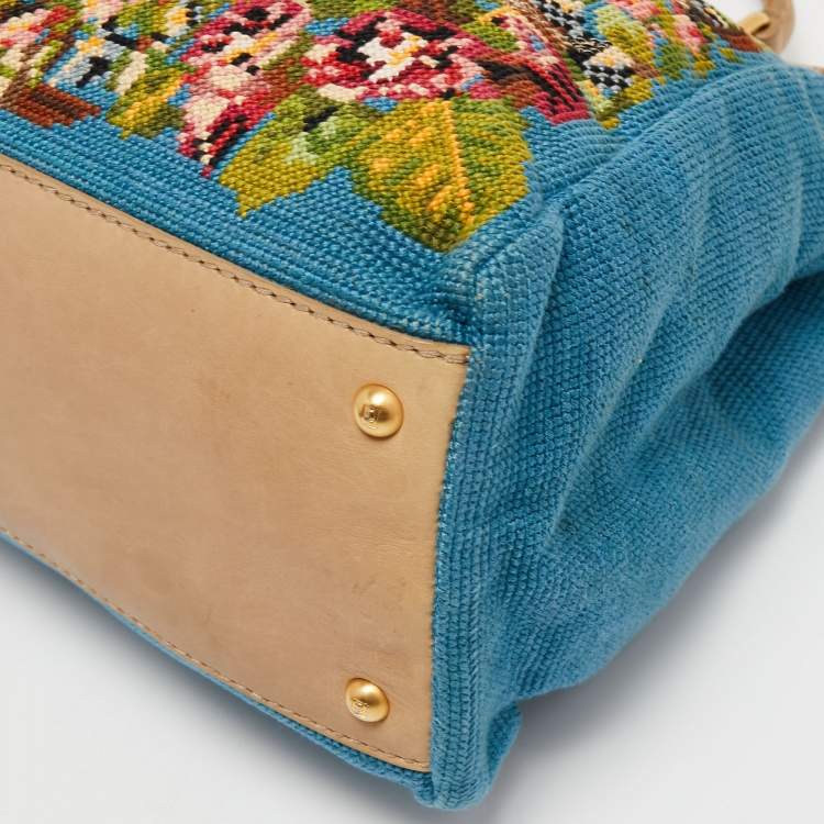 Pre Owned Fendi Multicolor Floral Embroidered Canvas and Leather Large Peekaboo Top Handle Bag
