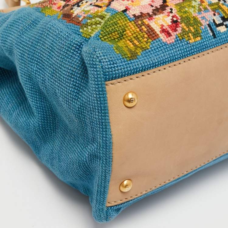 Pre Owned Fendi Multicolor Floral Embroidered Canvas and Leather Large Peekaboo Top Handle Bag