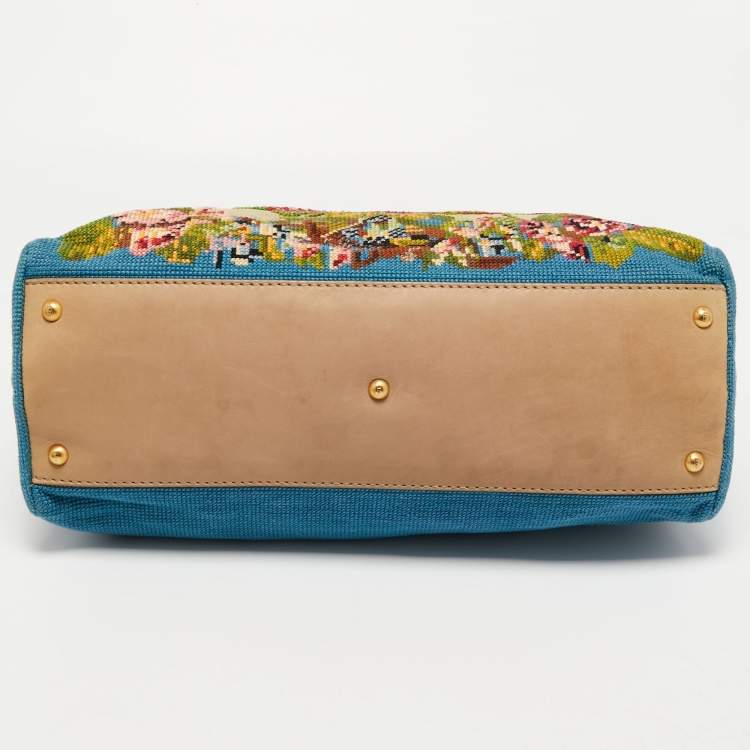 Pre Owned Fendi Multicolor Floral Embroidered Canvas and Leather Large Peekaboo Top Handle Bag
