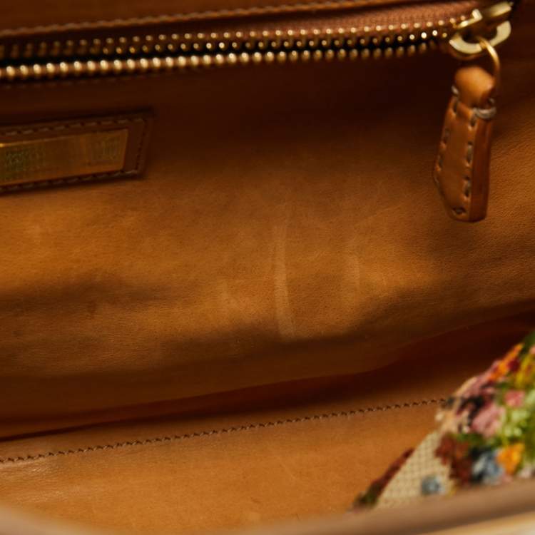 Pre Owned Fendi Multicolor Floral Embroidered Canvas and Leather Large Peekaboo Top Handle Bag
