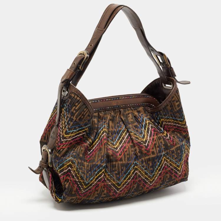 Pre Owned Fendi Tobacco Zucca Stitch Canvas and Leather Doctor B Hobo