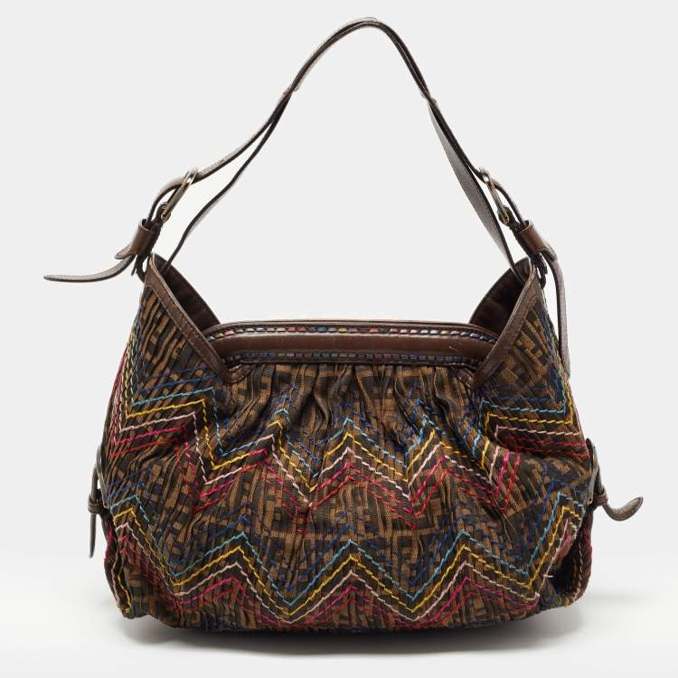 Pre Owned Fendi Tobacco Zucca Stitch Canvas and Leather Doctor B Hobo