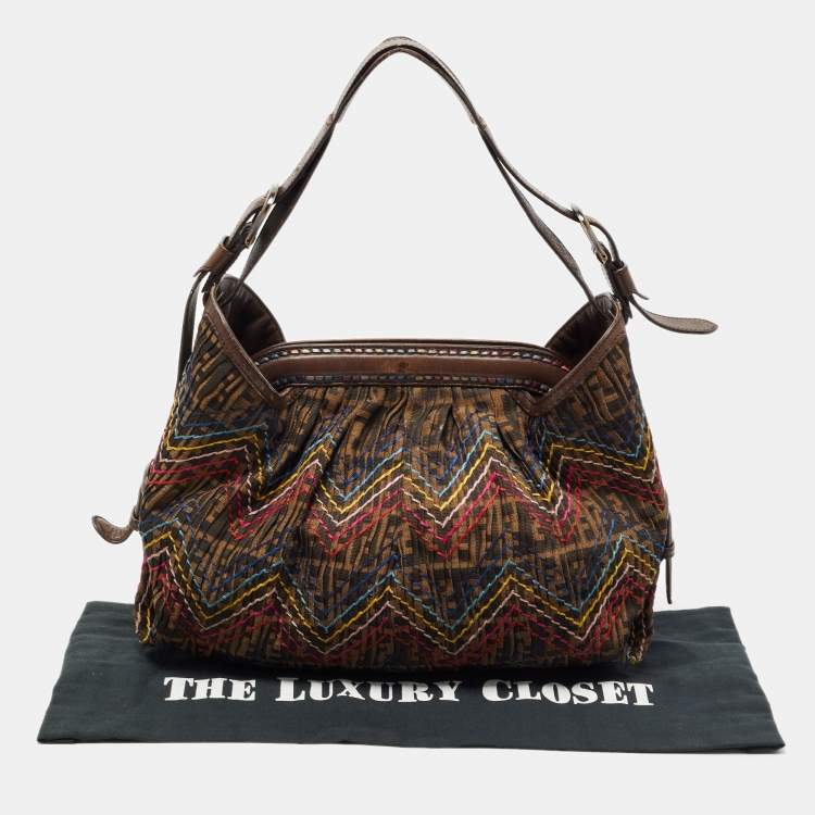Pre Owned Fendi Tobacco Zucca Stitch Canvas and Leather Doctor B Hobo