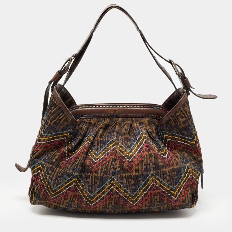 Pre Owned Fendi Tobacco Zucca Stitch Canvas and Leather Doctor B Hobo