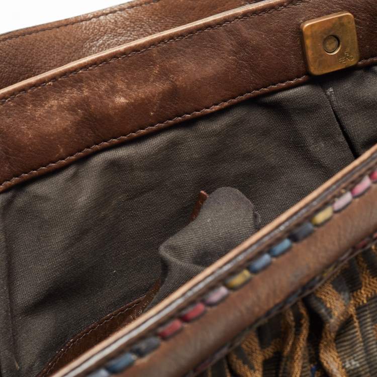Pre Owned Fendi Tobacco Zucca Stitch Canvas and Leather Doctor B Hobo