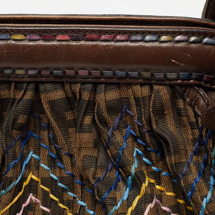 Pre Owned Fendi Tobacco Zucca Stitch Canvas and Leather Doctor B Hobo