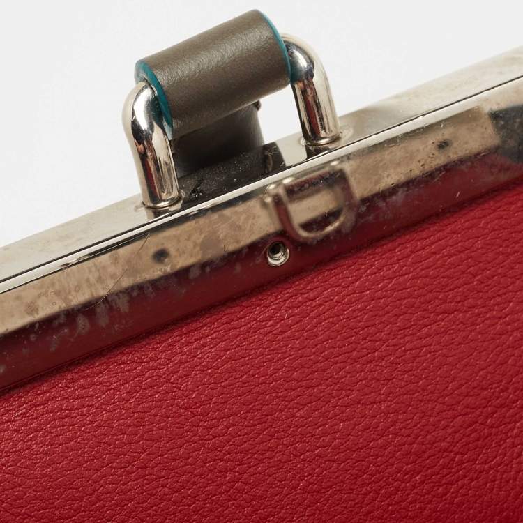 Pre Owned Fendi Grey/Red Leather Medium 3Jours Tote