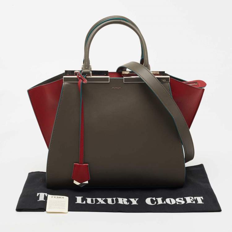 Pre Owned Fendi Grey/Red Leather Medium 3Jours Tote