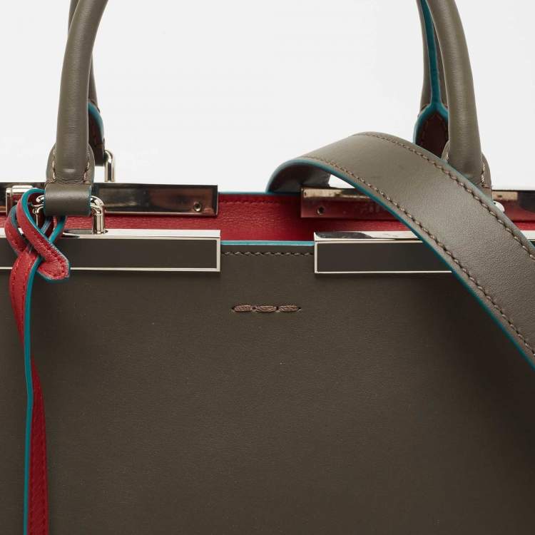 Pre Owned Fendi Grey/Red Leather Medium 3Jours Tote