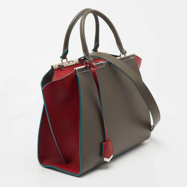 Pre Owned Fendi Grey/Red Leather Medium 3Jours Tote