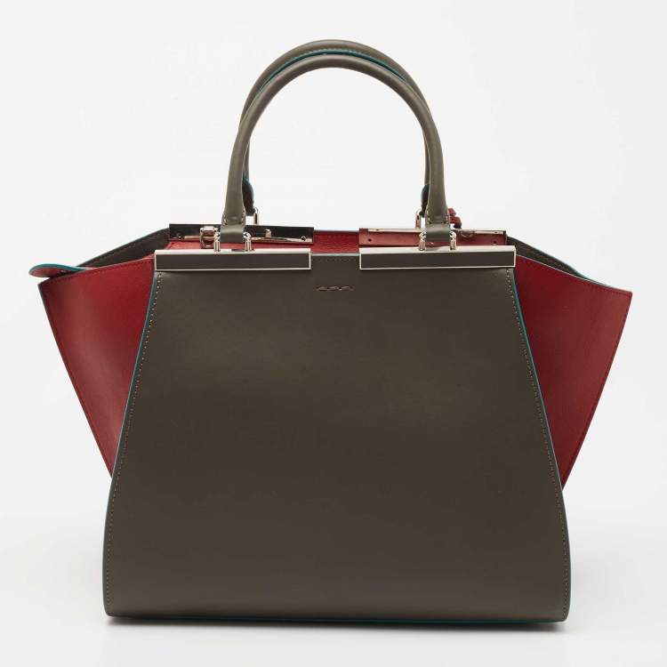 Pre Owned Fendi Grey/Red Leather Medium 3Jours Tote