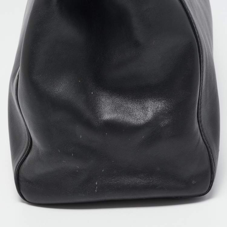 Pre Owned Fendi Black Leather w/ Calf Hair Lining Large Peekaboo Top Handle Bag