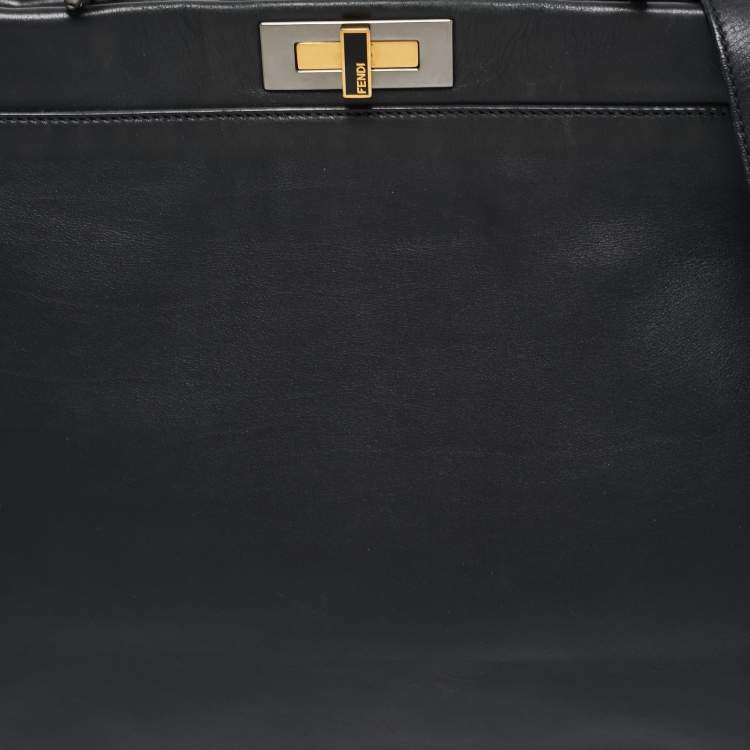 Pre Owned Fendi Black Leather w/ Calf Hair Lining Large Peekaboo Top Handle Bag