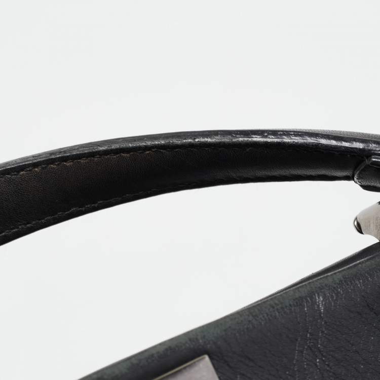 Pre Owned Fendi Black Leather w/ Calf Hair Lining Large Peekaboo Top Handle Bag