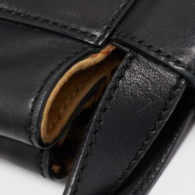 Pre Owned Fendi Black Leather w/ Calf Hair Lining Large Peekaboo Top Handle Bag