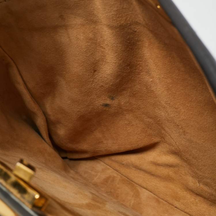 Pre Owned Fendi Black Leather w/ Calf Hair Lining Large Peekaboo Top Handle Bag