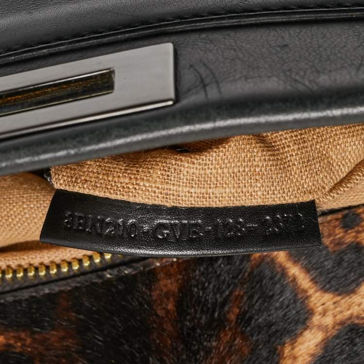 Pre Owned Fendi Black Leather w/ Calf Hair Lining Large Peekaboo Top Handle Bag