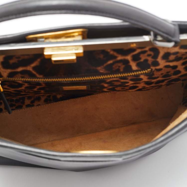 Pre Owned Fendi Black Leather w/ Calf Hair Lining Large Peekaboo Top Handle Bag