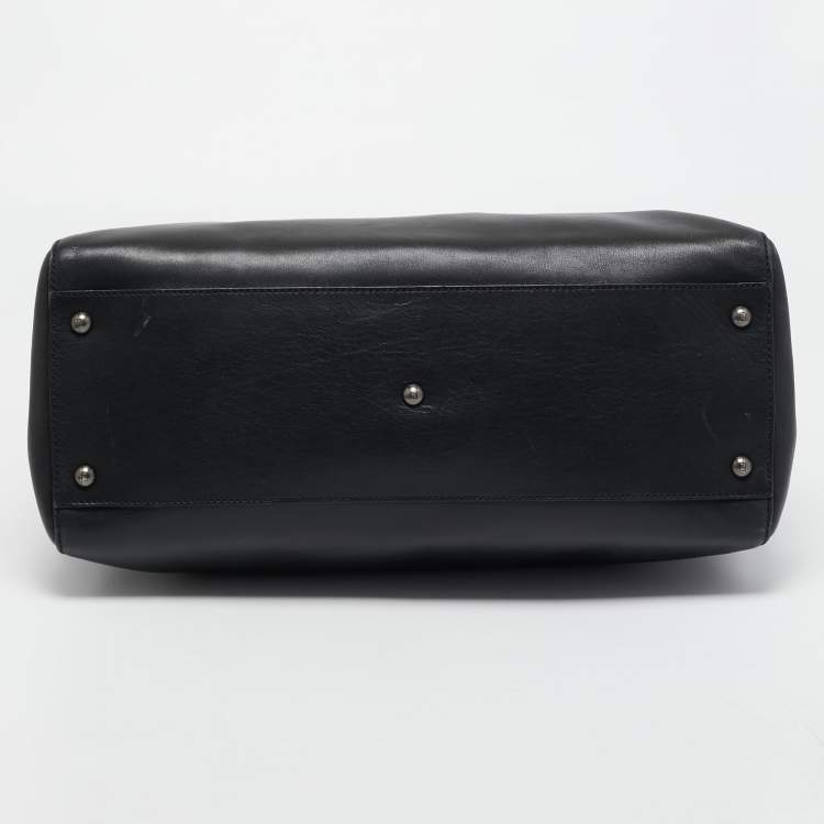 Pre Owned Fendi Black Leather w/ Calf Hair Lining Large Peekaboo Top Handle Bag