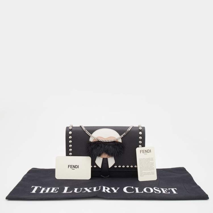 Pre Owned Fendi Black Leather Studded Karlito Wallet on Chain