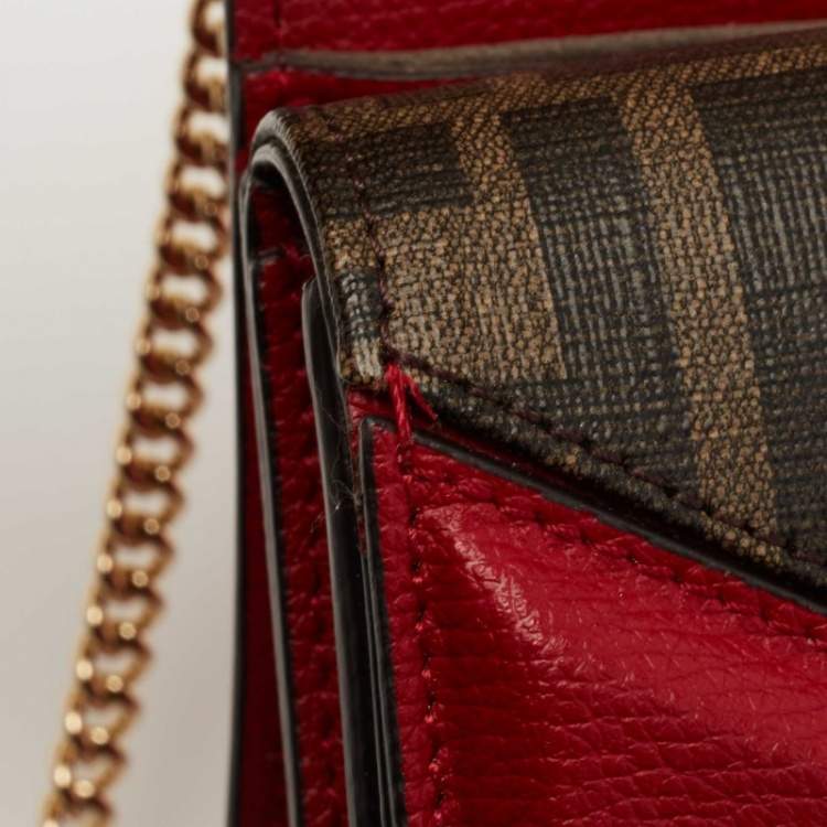 Pre Owned Fendi Red Leather Monster Eyes Chain Bag