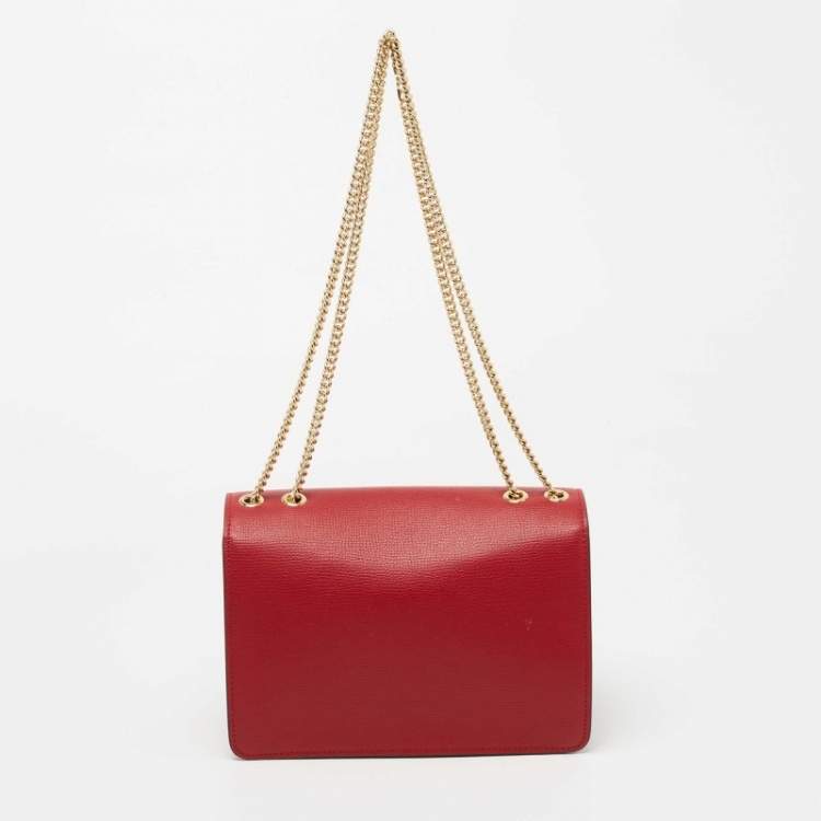 Pre Owned Fendi Red Leather Monster Eyes Chain Bag