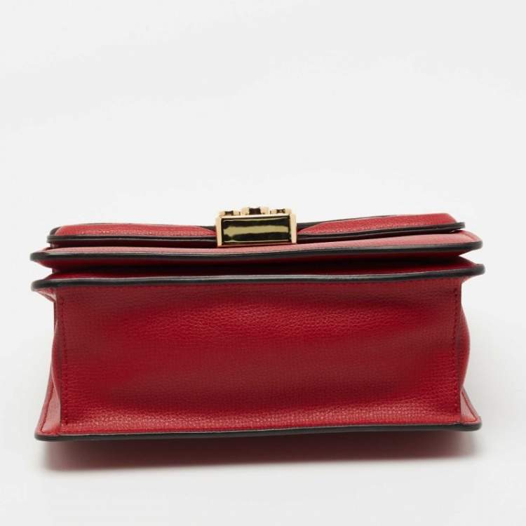 Pre Owned Fendi Red Leather Monster Eyes Chain Bag