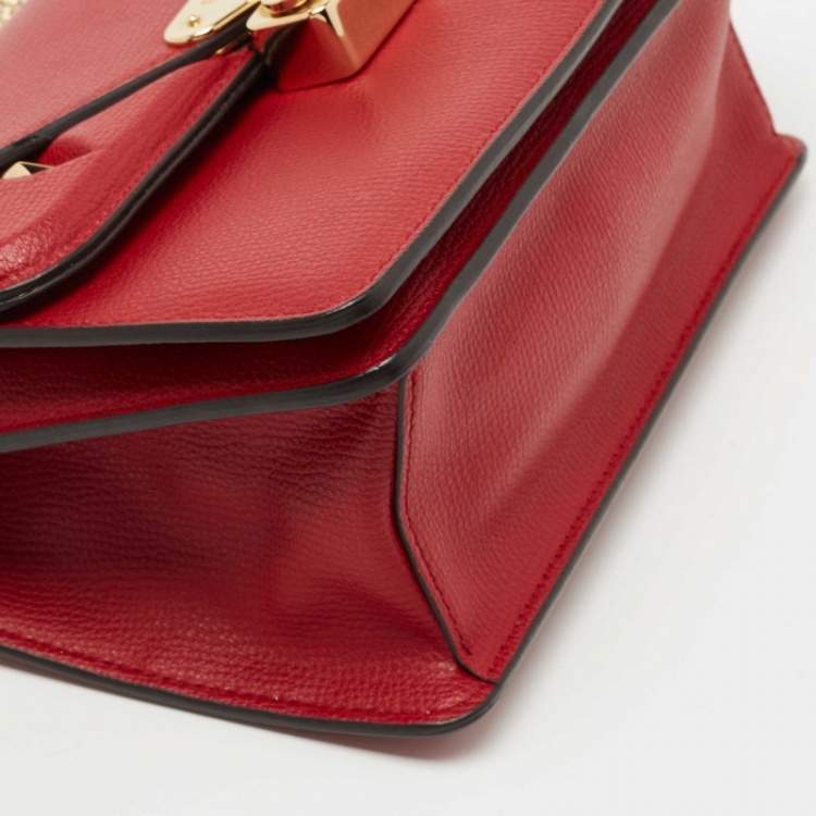 Pre Owned Fendi Red Leather Monster Eyes Chain Bag