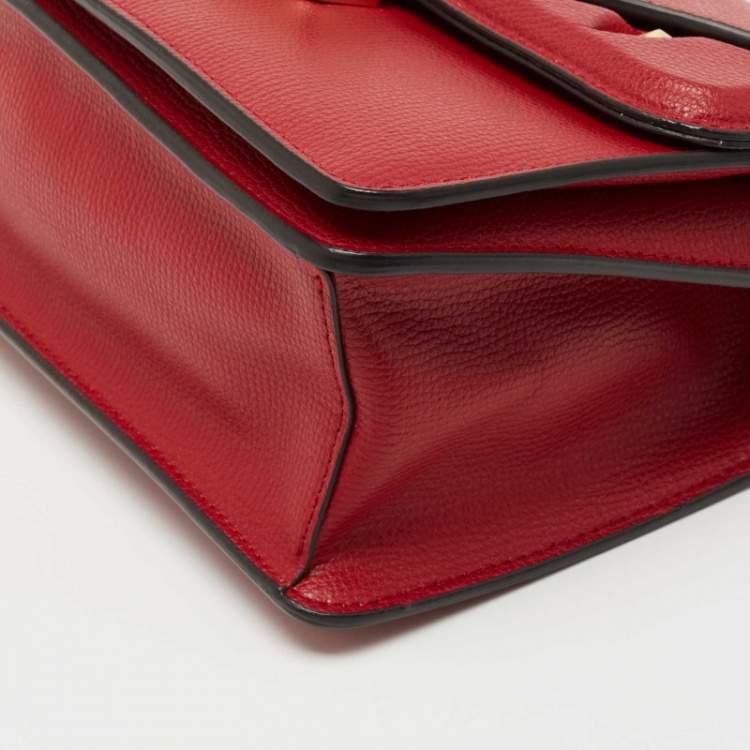 Pre Owned Fendi Red Leather Monster Eyes Chain Bag