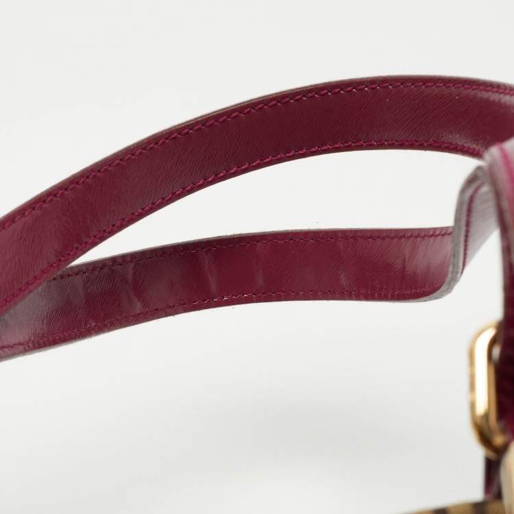 Pre Owned Fendi Tobacco/Magenta Zucchino Canvas and Patent Leather Shopper Tote