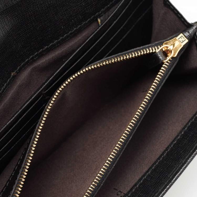 Pre Owned Fendi Black Leather Flap Continental Wallet
