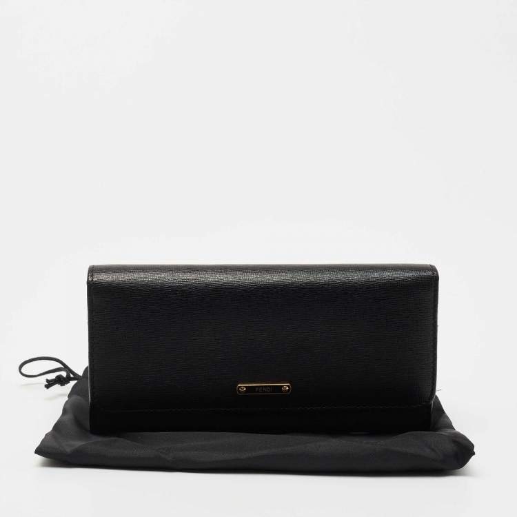 Pre Owned Fendi Black Leather Flap Continental Wallet
