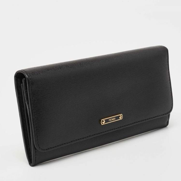 Pre Owned Fendi Black Leather Flap Continental Wallet
