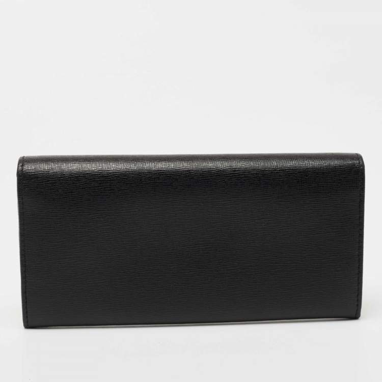 Pre Owned Fendi Black Leather Flap Continental Wallet