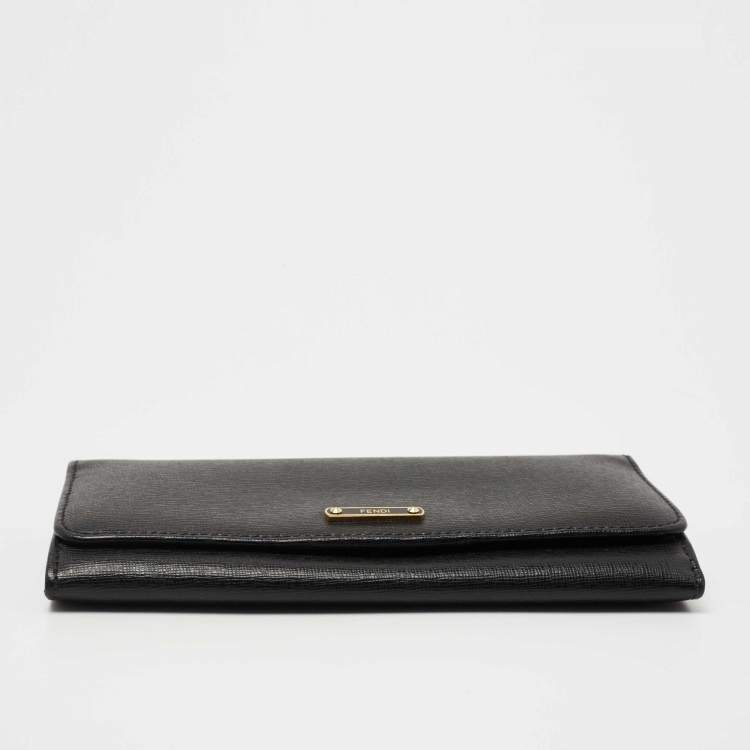 Pre Owned Fendi Black Leather Flap Continental Wallet