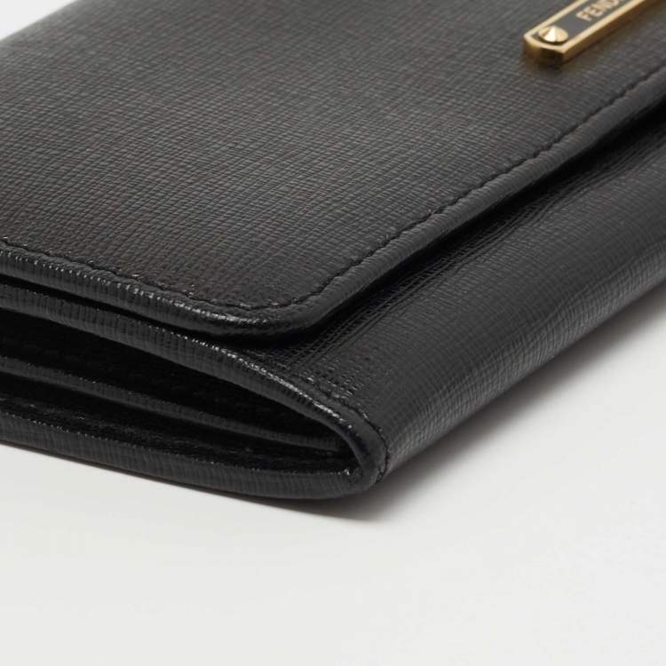 Pre Owned Fendi Black Leather Flap Continental Wallet
