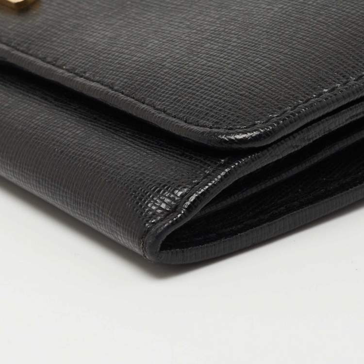 Pre Owned Fendi Black Leather Flap Continental Wallet