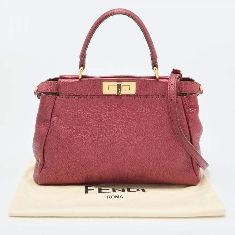 مملوكة مسبقًا Fendi Metallic Red Leather Sellier Medium Peekaboo Top Handle Bag