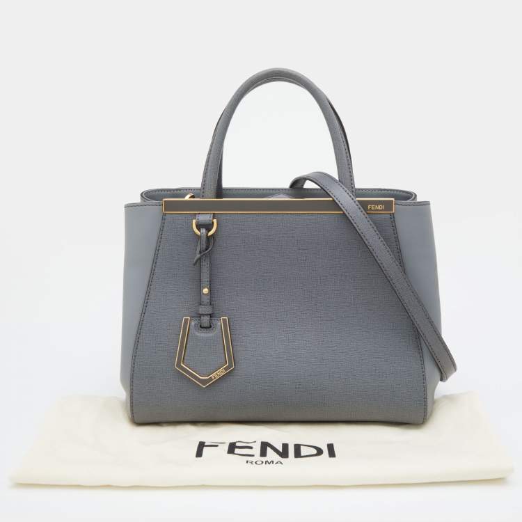 Pre Owned Fendi Light Grey Leather Small 2Jours Tote