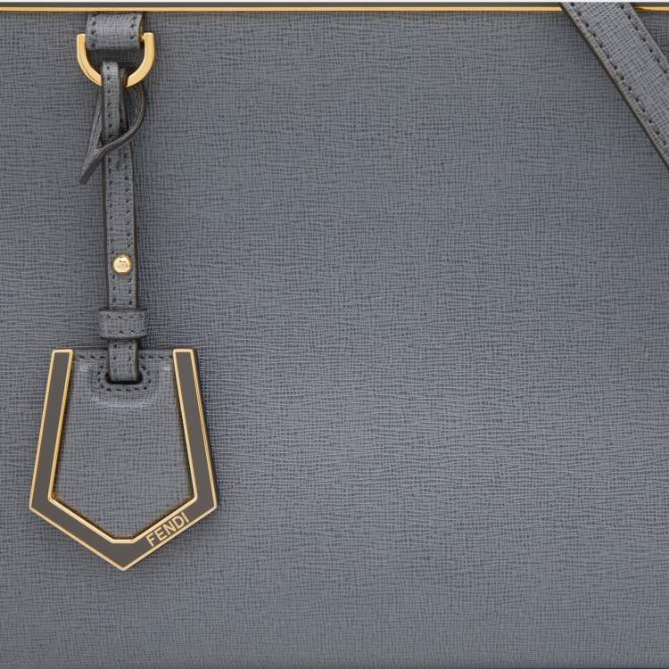 Pre Owned Fendi Light Grey Leather Small 2Jours Tote
