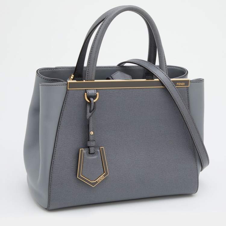 Pre Owned Fendi Light Grey Leather Small 2Jours Tote