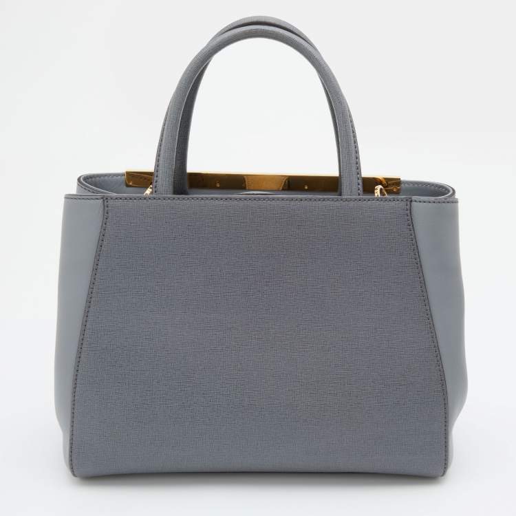 Pre Owned Fendi Light Grey Leather Small 2Jours Tote