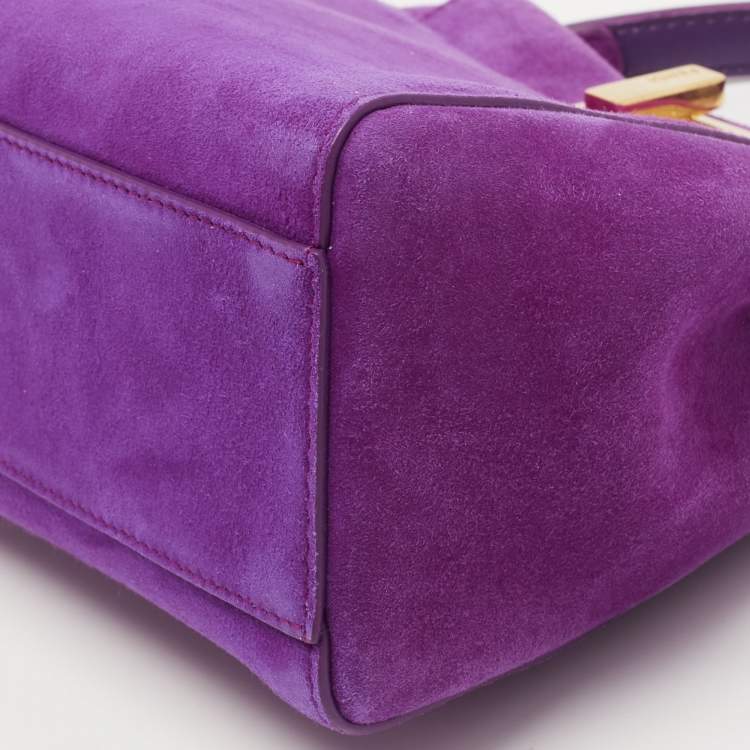 Pre Owned Fendi Purple Suede XS Peekaboo Top Handle Bag