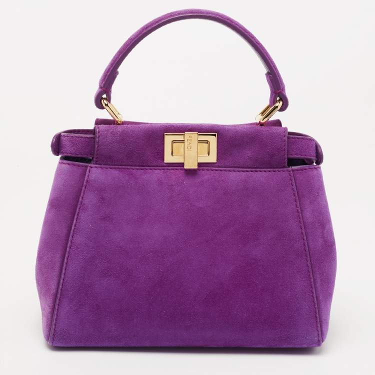 Pre Owned Fendi Purple Suede XS Peekaboo Top Handle Bag