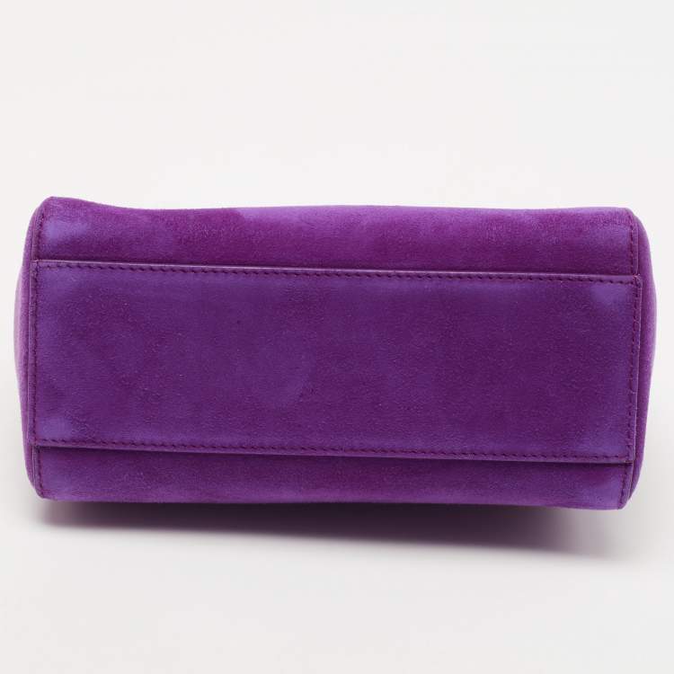 Pre Owned Fendi Purple Suede XS Peekaboo Top Handle Bag