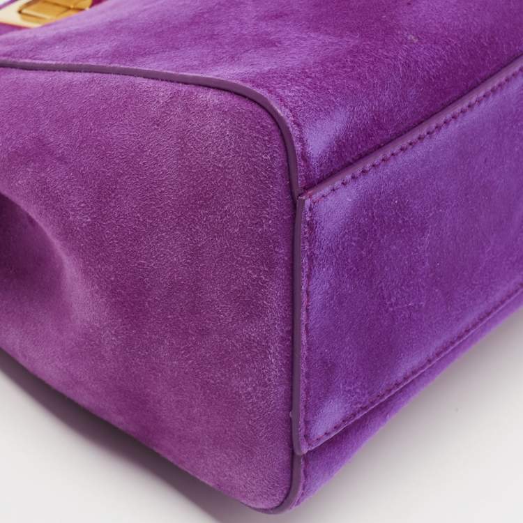Pre Owned Fendi Purple Suede XS Peekaboo Top Handle Bag